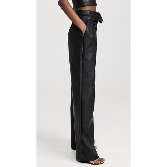 AFRM Tyler High Rise Fold Over Waistband Trousers Black Pants Wide Legs Size 31 - Picture 3 of 12